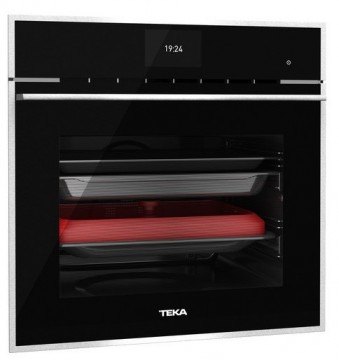 Poza Cuptor electric incorporabil Teka iOVEN P cu piroliza, SurroundTemp - 18 functii, 70 litri, DualClean, maxi grill detasabil, Clasa A+, inox antipata - cristal negru