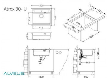Chiuveta de bucatarie Alveus ATROX 30 G81 CONCRETE 590x500