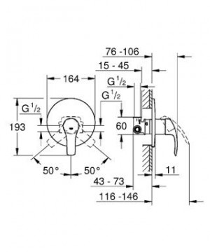 Poza Baterie dus Grohe Eurosmart New 33556002, montaj incastrat, monocomanda, finisaj cromat